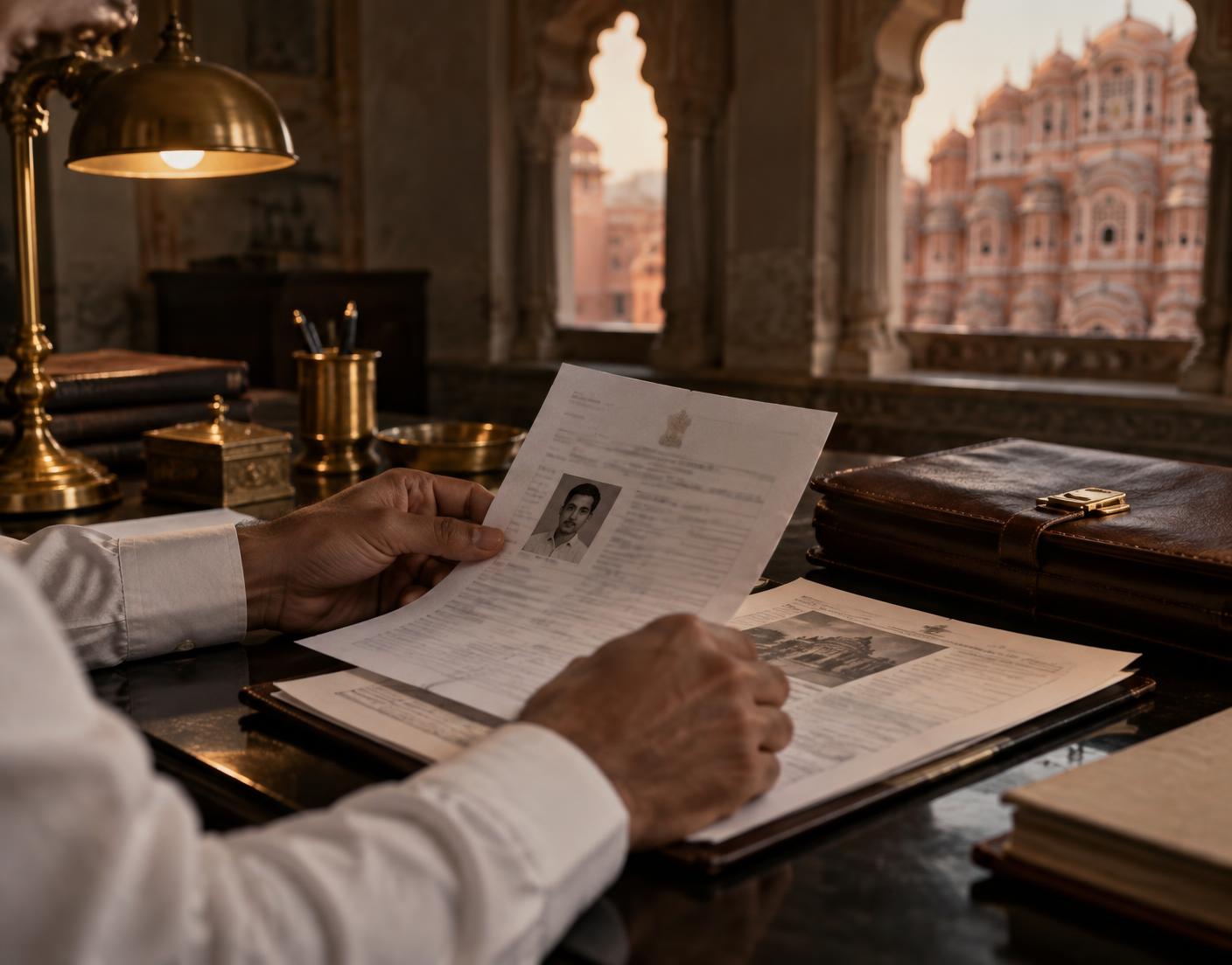 Indian investigator reviewing background verification documents